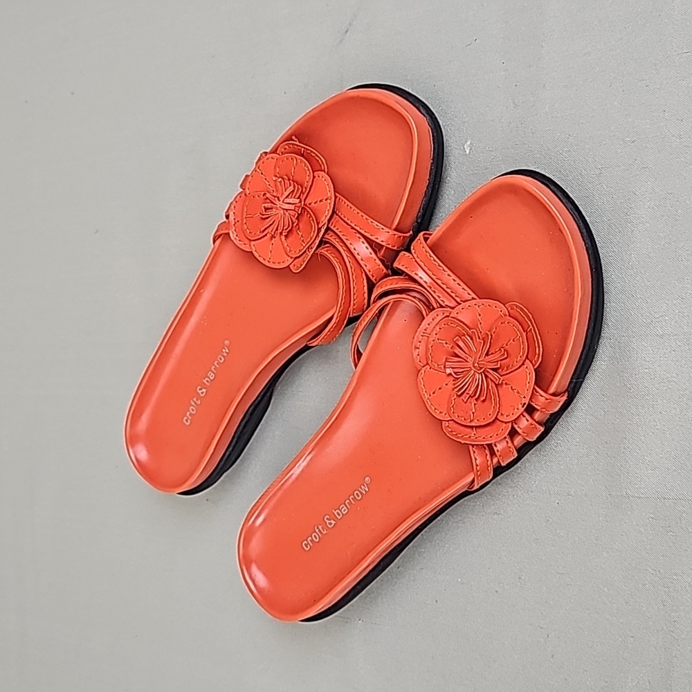 Croft & Barrow Open-Toe Flat Flower Accent Sandals Orange 6M